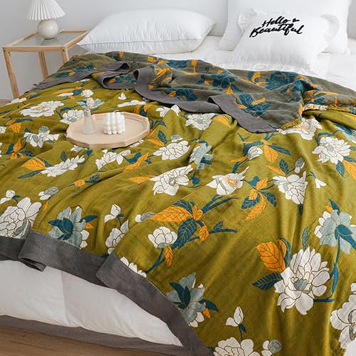 Flower Branch Boho Throw Blanket for Couch Bed - 91x98 Inches, Soft Cotton