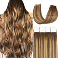 Hair Extensions Tape in Human Hair 14 Inch Chocolate Brown & Caramel Blonde - 20pcs