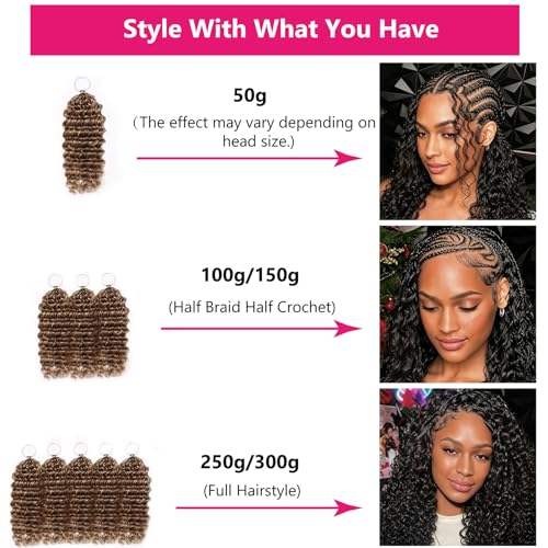 Pre-Separated Human Crochet Hair P4/27/30 Ombre Brown Blonde 20 Inch Deep Water Wave Extensions