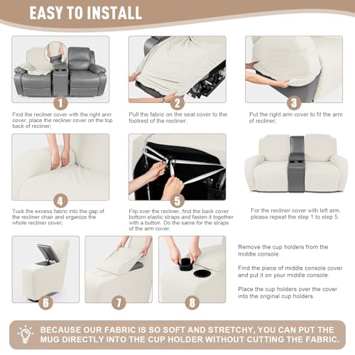 Loveseat Recliner Cover with Console - Cream, 2 Seater Fit 65-80 inch Variation of THIS listing