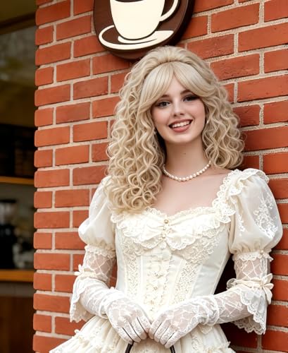 22 Inch Retro Beehive Blonde Wigs for Women Long Wavy Cosplay Halloween Daily Use - Variation: Blonde