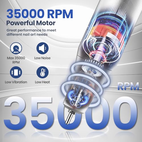Delanie Electric Nail Drill 35000 RPM, Portable E File for Nails Professional with Belt Clip, Rechargeable Electric Nail File for Acrylic and Gel Nails, Efile Nail Machine with bits kit for Manicure