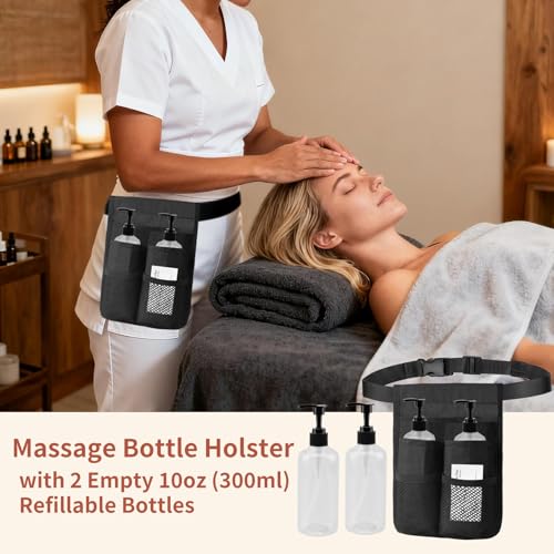 Massage Bottle Holster Kit with 2x 10oz Leak-Resistant Bottles & Adjustable Strap - Double Version