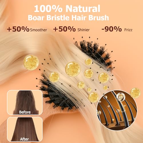 Mini Boar Bristle Travel Hair Brush 5.6 Inch for Women & Kids - Wooden Handle