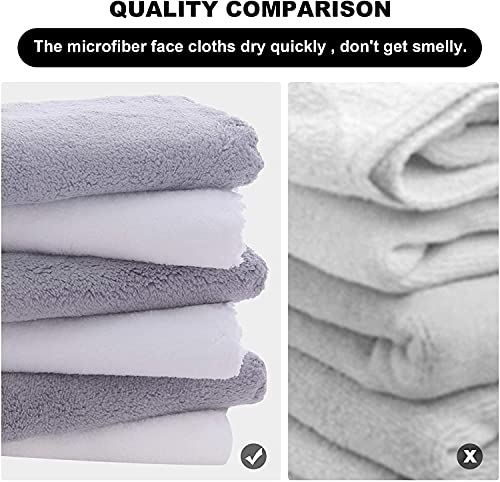 Microfiber Face Towels 30 Pack - Ultra Soft Makeup Remover Cloths White-Grey, 12x12 Inch