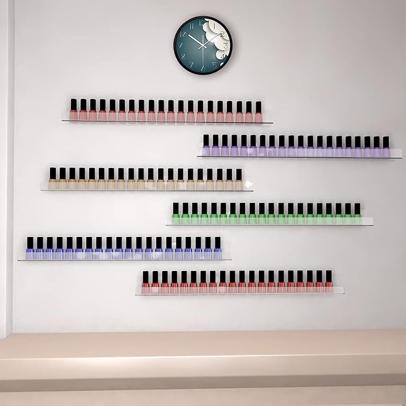 24 Inch 6 Pack Acrylic Nail Polish Rack Wall Mounted Organizer Clear 150 Bottles