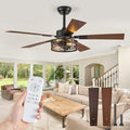 48-Inch Farmhouse Ceiling Fan with Light & Remote - Black and Walnut