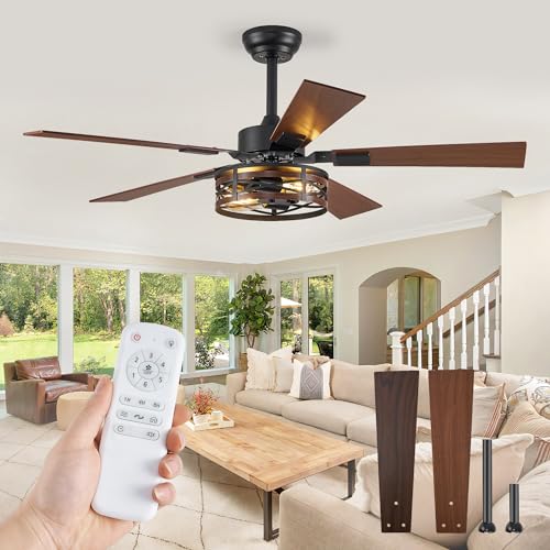 48-Inch Farmhouse Ceiling Fan with Light & Remote - Black and Walnut