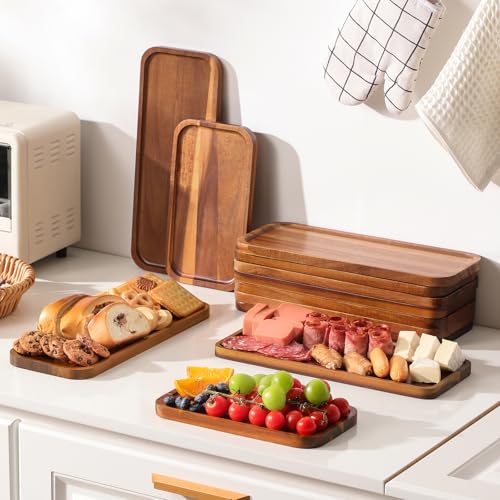 10 Pack Small Wooden Charcuterie Boards - 14 x 5.5 Inch Acacia Serving Trays
