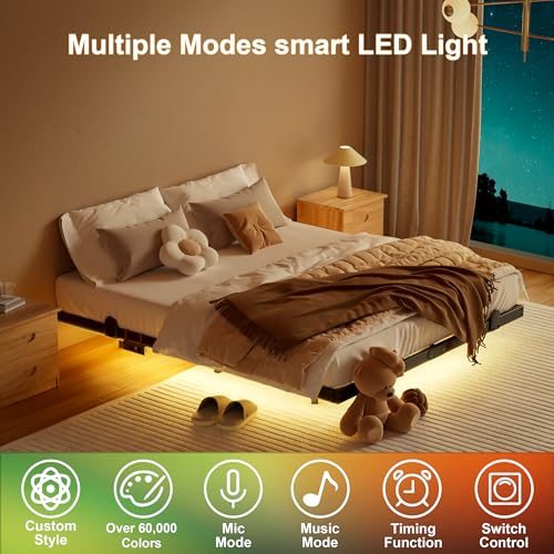 Floating Bed Frame King Size with Smart LED Lights & Charging Station - 14 Inch Modern Design (U.S. Standard)