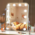 MINISO Vanity Mirror with Lights and Bluetooth Speaker- 11.4" x 13.8" Hollywood Makeup Mirror with 3 Color Lights, Smart Touch Control, Rounded Rectangle White Frame