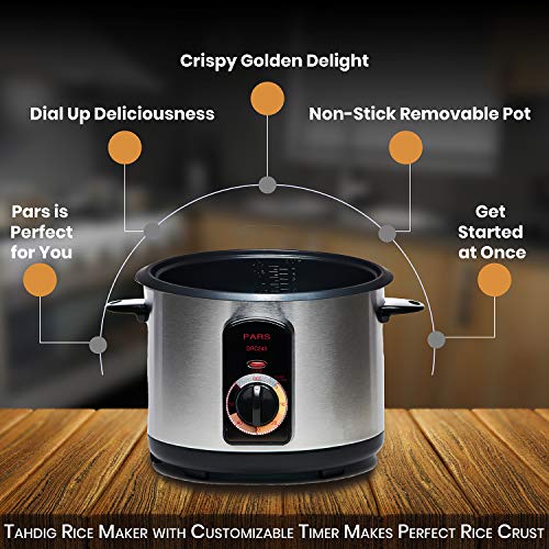 Pars Automatic Persian Rice Cooker 10 Cup with Tahdig Crust - Non-Stick, Timer