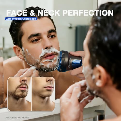 PRITECH Electric Head Shaver for Bald Men - Blue, 6 Floating Rotary Heads, Waterproof & Cordless