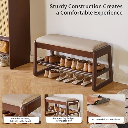 Aibiju 2-Tier Wooden Shoe Rack Bench with Flip-Top Storage & Cushion, Entryway Organizer
