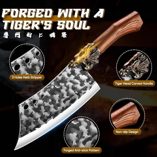 Purple Dragon 8-Piece Japanese Chef Knife Set with Roll Bag - Butcher & Meat Knives