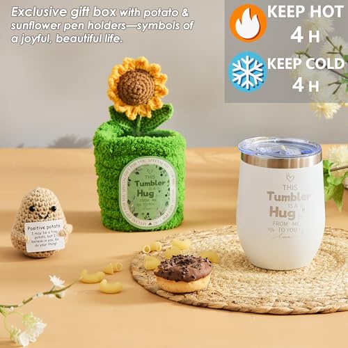 VANJOROY Birthday Gift Basket for Women – Self-Care Sunflower Box, Beige/White