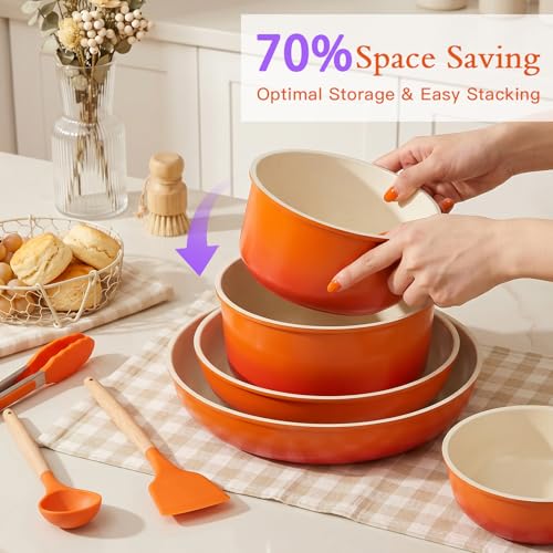 GiPP 21-Piece Nonstick Cookware Set with Detachable Handles - Orange Gradient