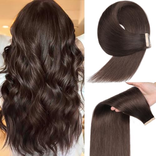 Dark Brown Tape-In Hair Extensions 22 Inch 20 Pieces - Remy Human Hair for Women