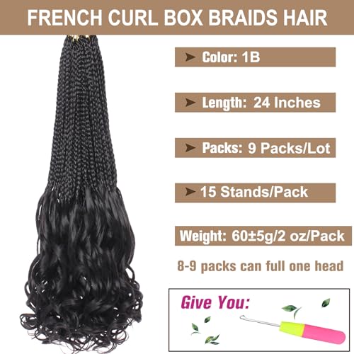 Pre-Looped Black French Curl Crochet Braids - 24 Inch, 9 Packs, Variation 1B#