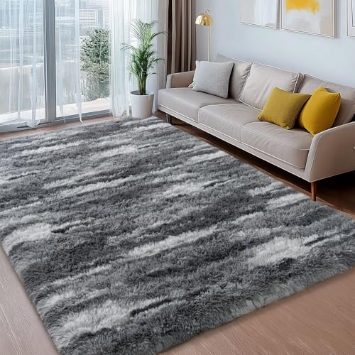 8' x 10' Large Washable Shag Rug - Abstract Grey Modern Area Rug