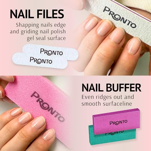 Pronto Gel Nail Polish Remover Kit ? 8 Oz Pure Acetone 100 Percent, Nail File, Nail Polish Soak Off Bowl, Cuticle Oil for Nail Care + Manicure Set with Nail Buffer Block, Cuticle Pusher & Nail scraper