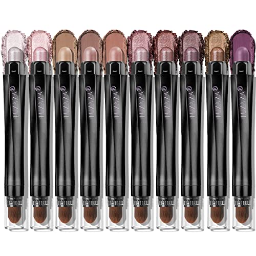 Mauve Eyeshadow Stick Set - Shimmer & Neutral Brown Metallic Cream Makeup, Waterproof, Smudge-Proof, 10PCS with Brush