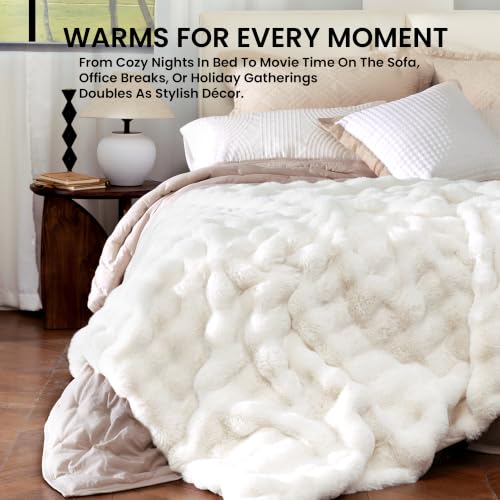 Electric Heated Faux Fur Throw Blanket for Women & Girls - Off White / 50x60