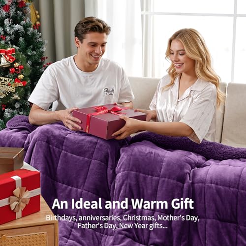 Uttermara Queen Size Weighted Blanket 15lbs Purple 60x80 Inches for Relaxation