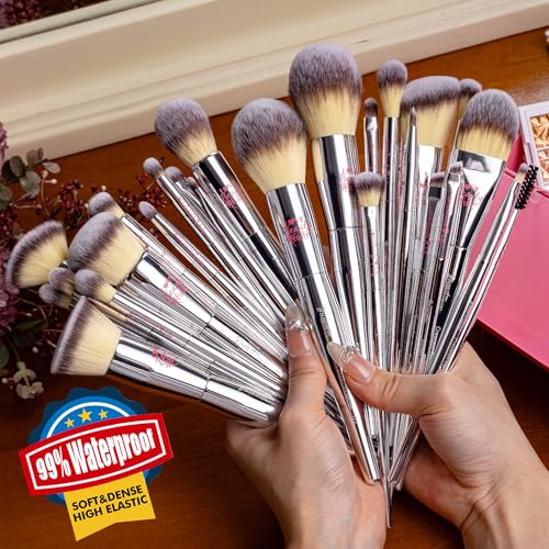 Professional Makeup Brush Set 26 Pcs with Elegant Silver Gift Box - Perfect for Gift Giving