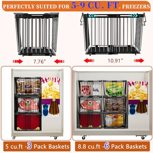 Large Freezer Organizer Bins for 5-9 Cu.Ft - Leak-Proof Bottom, Black 4Pack