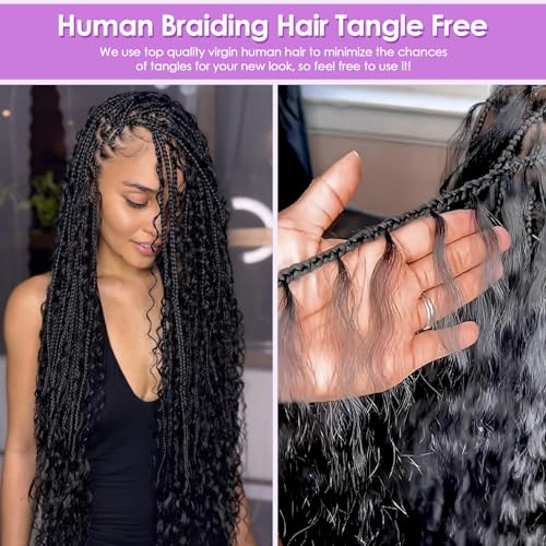 Black 16 Inch Human Hair Braids for Boho Styling - Deep Wave Bundles