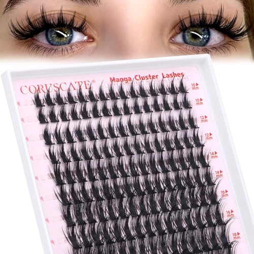 CORUSCATE Manga Lash Clusters Wispy Eyelash Clusters Fairy Anime Lashes Clusters Individual Natural Cluster Eyelash Extensions Asian Style C Curl Manhua Style 10-18mm DIY Wet Look Lash Extension