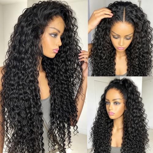 Natural Curly Wave Lace Front Wig 24 Inch for Women - Water Wave Synthetic Glueless Lace Frontal with Baby Hair and Preplucked Hairline