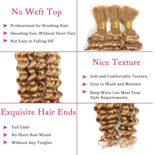 Blonde Human Braiding Hair Extensions - Deep Wave Boho 3 Bundles 18 Inch