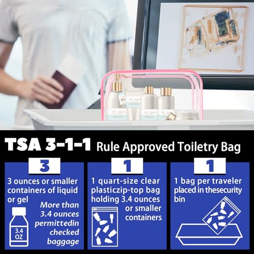 YedsIntu 16-Piece Clear Makeup Bags, Waterproof Toiletry Bags - Pink M (Rose) - TSA Carry-On