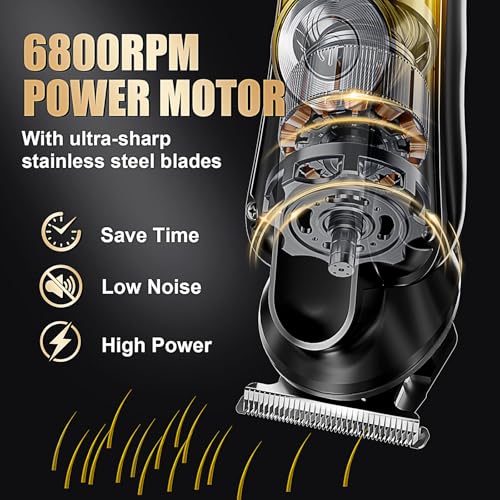 Gzbdz 6-in-1 Waterproof Men’s Beard & Hair Trimmer Kit with T-Blade, Nose & Body Groomer