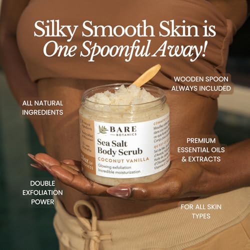 Brown Sugar Body Scrub with Coconut & Vanilla - 20 oz - Exfoliating & Moisturizing with Wooden Spoon - Vegan & Cruelty-Free - Variation: Coconut Vanilla