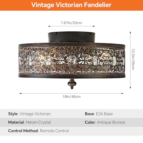 18-Inch Vintage Victorian Caged Ceiling Fan with Light and Remote