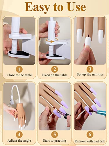 LIONVISON Practice Hand for Acrylic Nails with 200 Nail Tips - Silicone Nail Practice Mannequin, Flexible & Never Falls Off, Includes Upgrade Nail Tips Set