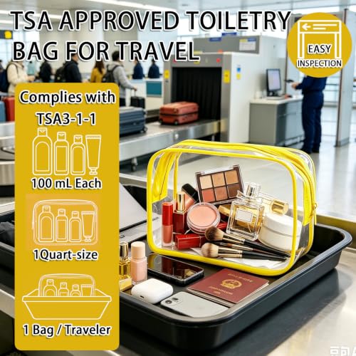 18 Pieces Small Clear Makeup Bags Set - Yellow TSA Approved Waterproof Cosmetic Pouches