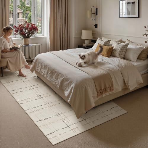 Beige 8x10 Neutral Area Rug - Non-Slip Modern Textured Carpet for Living Room