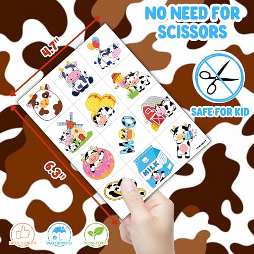 72 PCS Cow Party Favors ? 48 Pre-Cut Temporary Tattoos & 24 Cow Punch Balloons Themed Birthday Party Decorations Supplies Favors Gifts, Goodie Bag Fillers, Classroom Rewards