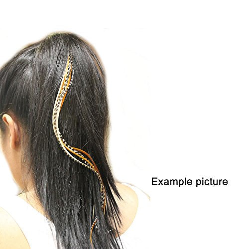 Genuine Rooster Feather Hair Extensions Set - 20 Long Colorful Feathers with Beads & Loop Tool Kit