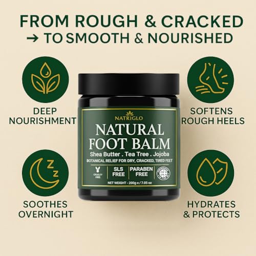Natriglo Organic Tea Tree Foot Balm 7.05oz - Intensive Callus & Heel Repair for Dry, Cracked Feet