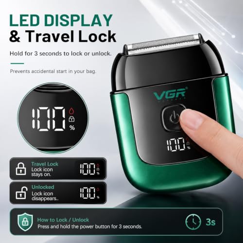 VGR Mini Foil Shaver for Men - Green, Waterproof, 100-Minute Runtime