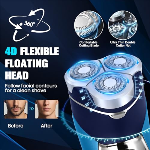 Electric Shaver for Men Waterproof Cordless with Trimmer & Fast Charging