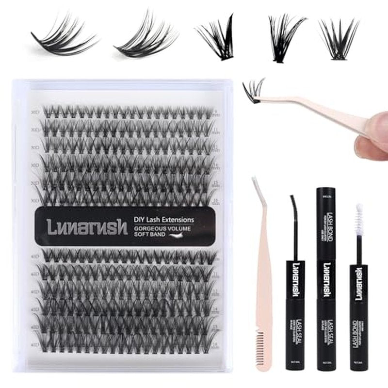 Lash Extension Kit DIY 240pcs Lash Clusters Eyelash Extension Kit, 9-16mm 30D 40D Individual Lashes Kit,Lashes Lash Bond and Seal Tweezers(30D 40D KIT)
