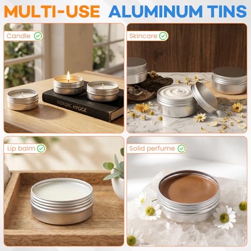 36 Pack Aluminum Tin Cans with Screw Lids - 1oz & 2oz Metal Storage Jars
