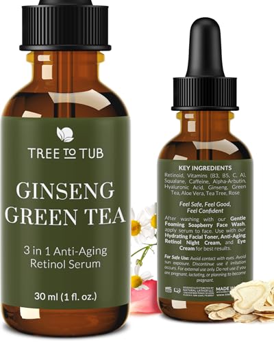 Tree To Tub Ginseng Green Tea Anti-Aging Retinol & Vitamin C Serum for Face & Wrinkles