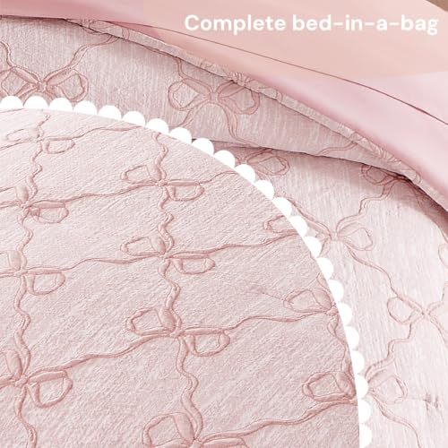 Pink Bow Full Size Comforter Set for Girls - 7 Pieces Bed in a Bag - Variation of THIS listing
